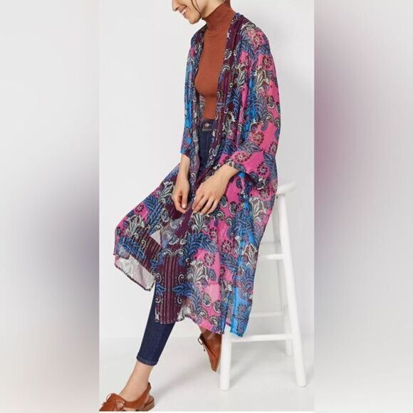NWOT Bl^nk London Anthropologie Alexandra Floral Long Duster Kimono - One Size - Picture 1 of 7